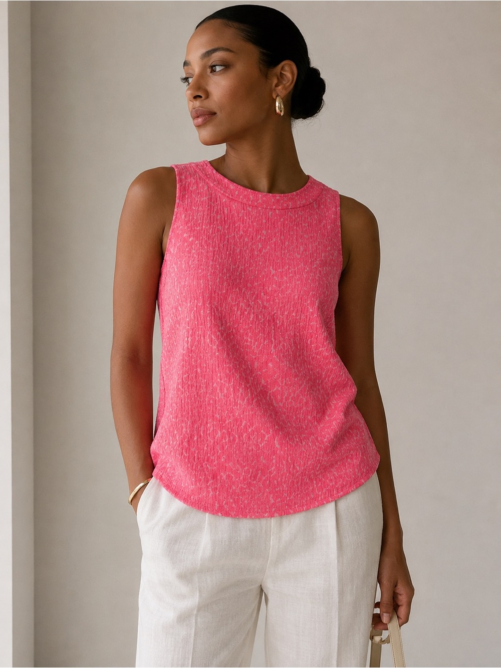 Banana Republic Hot Pink Textured Sleeveless Tank High Low Hem Size 14